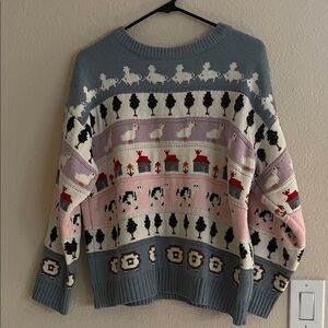 EUC Vintage Patterned Women's Sweater - Blue, Pink, White XL
